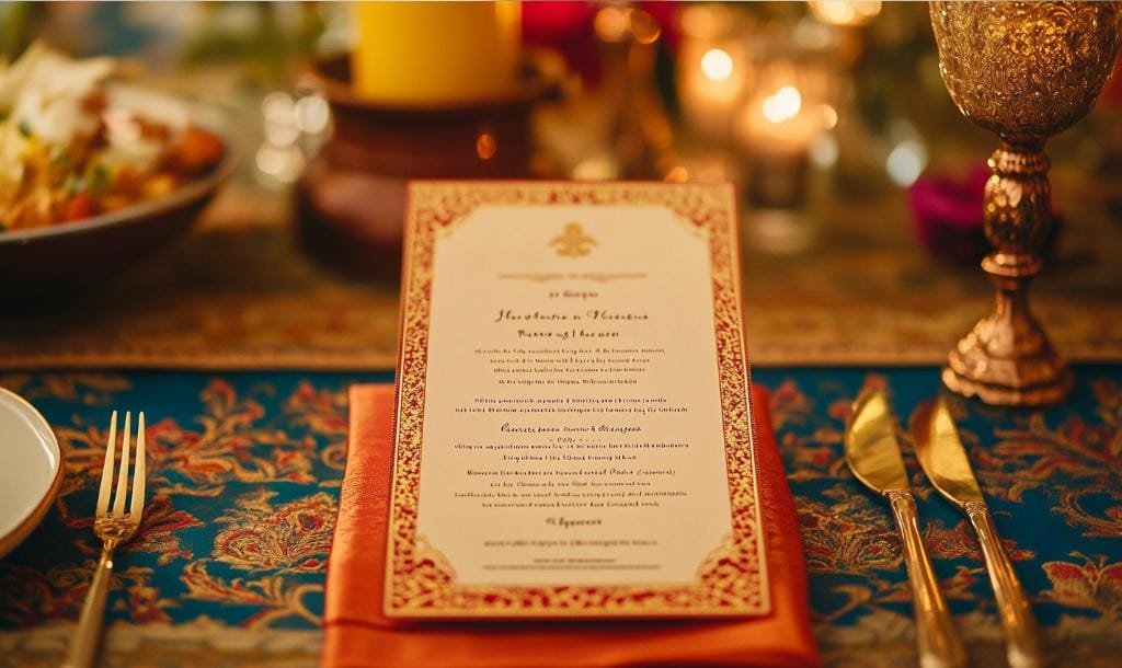 Detailed wedding menu card